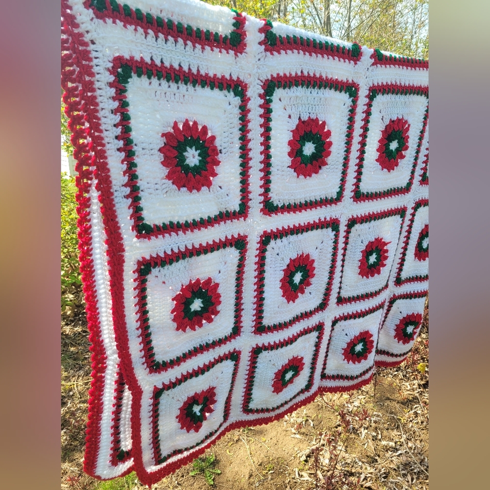 Festive Red and Green Crochet Throw